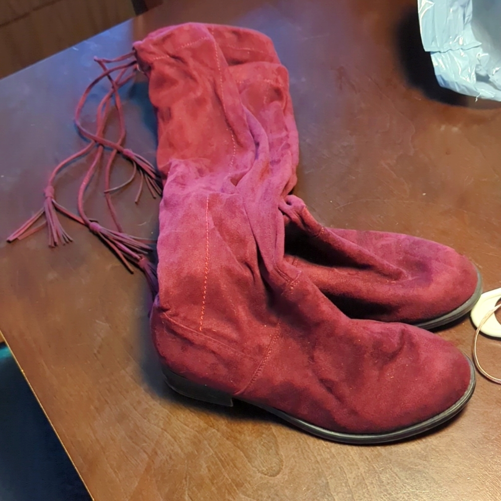 Maroon knee high boots